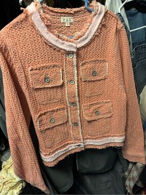 POL Peach Textured Button-Front Cardigan Jacket